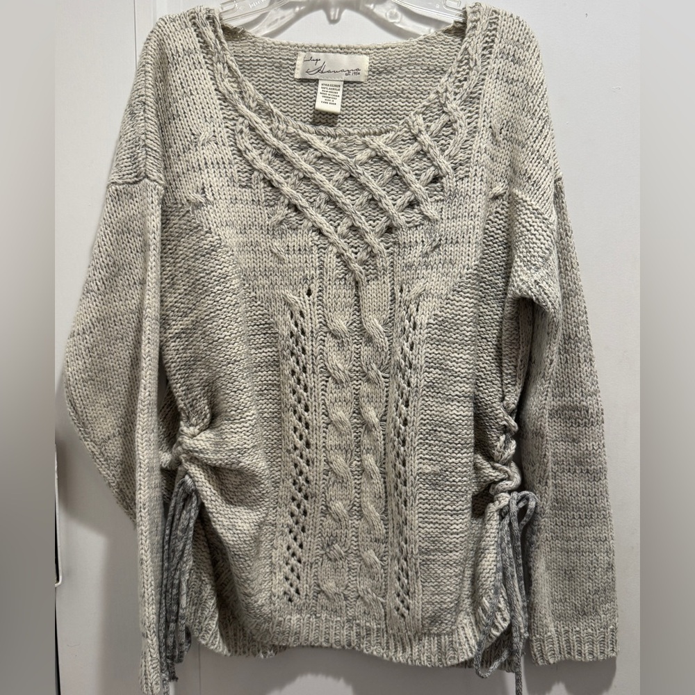Vintage Havana Grey-White Cable Knit Side Lace Up Sweater. Size S. A+ Condition!